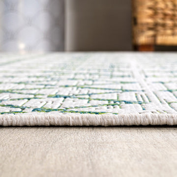 Ourika Moroccan Geometric Textured Weave Indoor/outdoor Round Rug